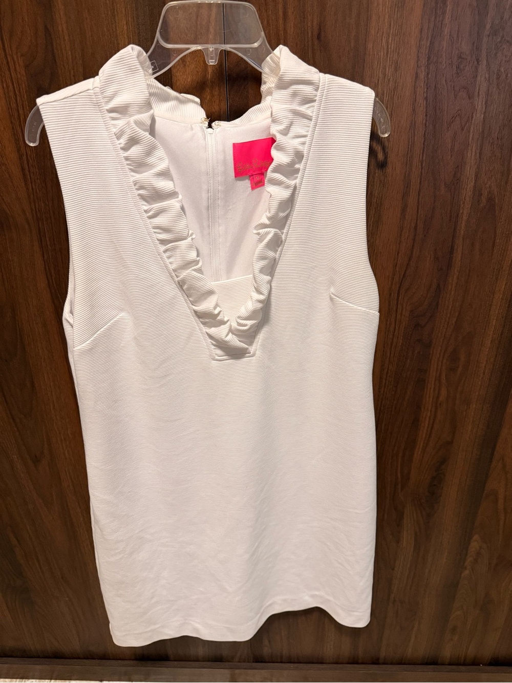 Lilly Pulitzer White Sleeveless Ruffle V-Neck Shift Dress, Size XL